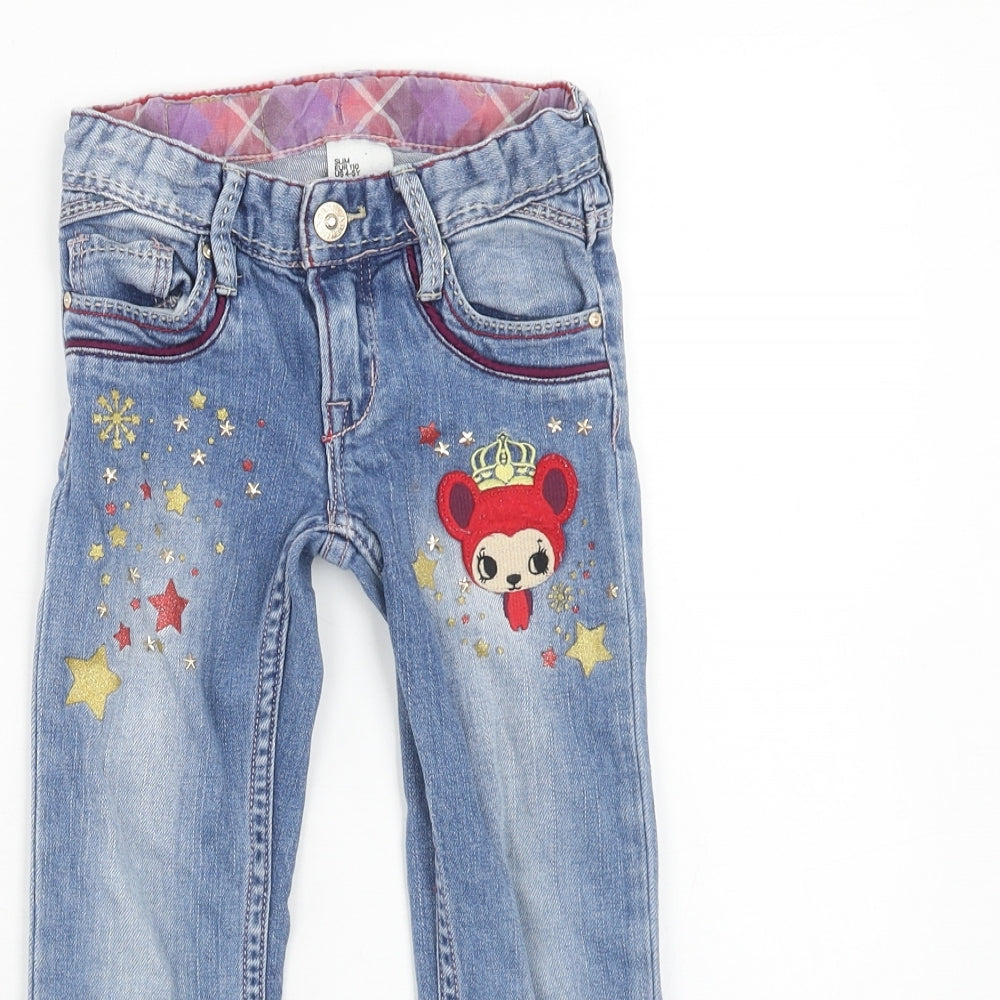 H&M Girls Blue Cotton Straight Jeans Size 4-5 Years Regular Zip