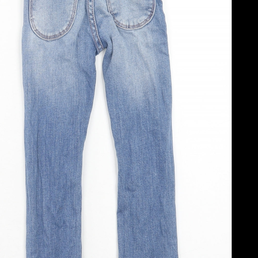 H&M Girls Blue Cotton Straight Jeans Size 4-5 Years Regular Zip