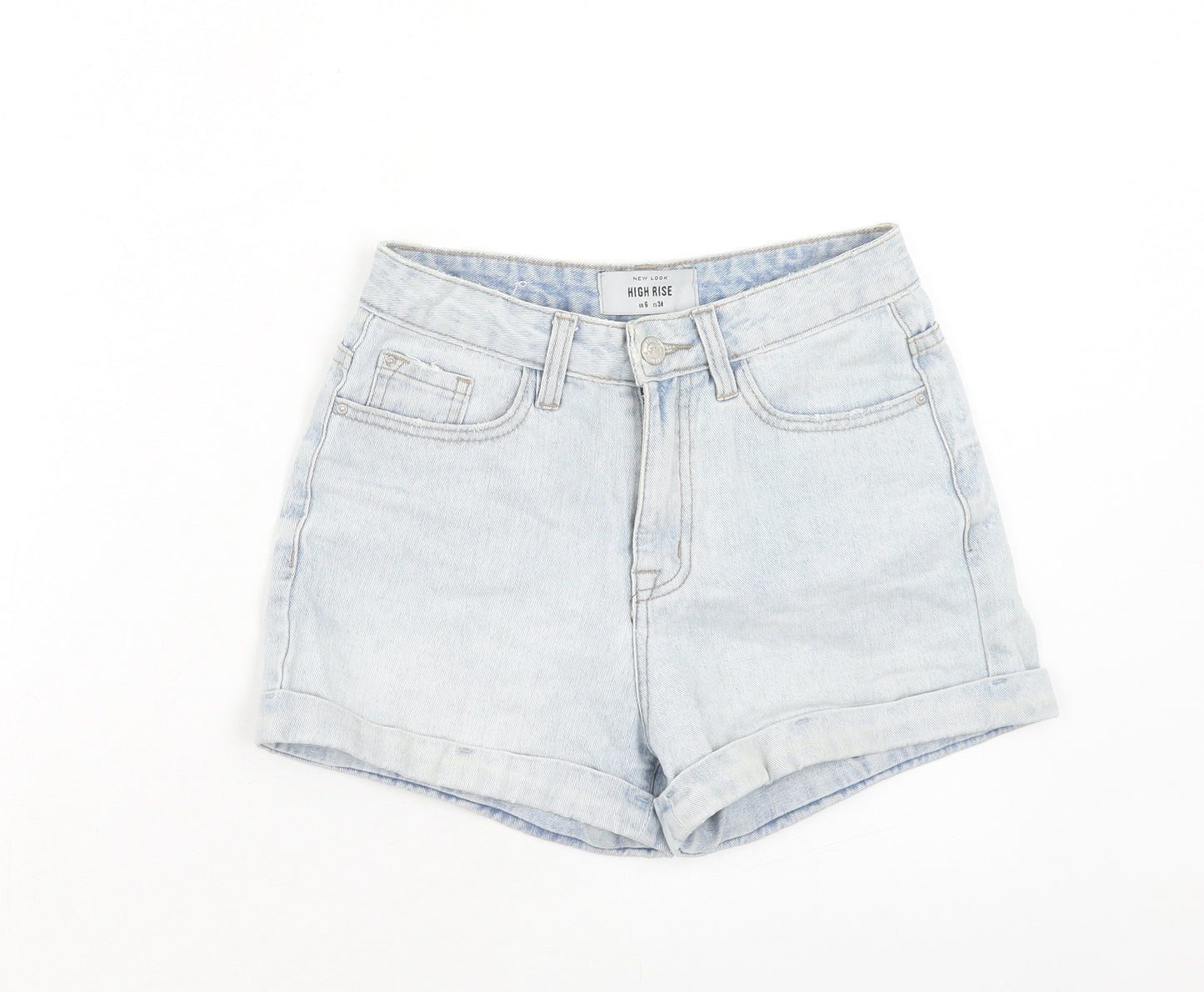 New Look Womens Blue Cotton Mom Shorts Size 6 Regular Zip