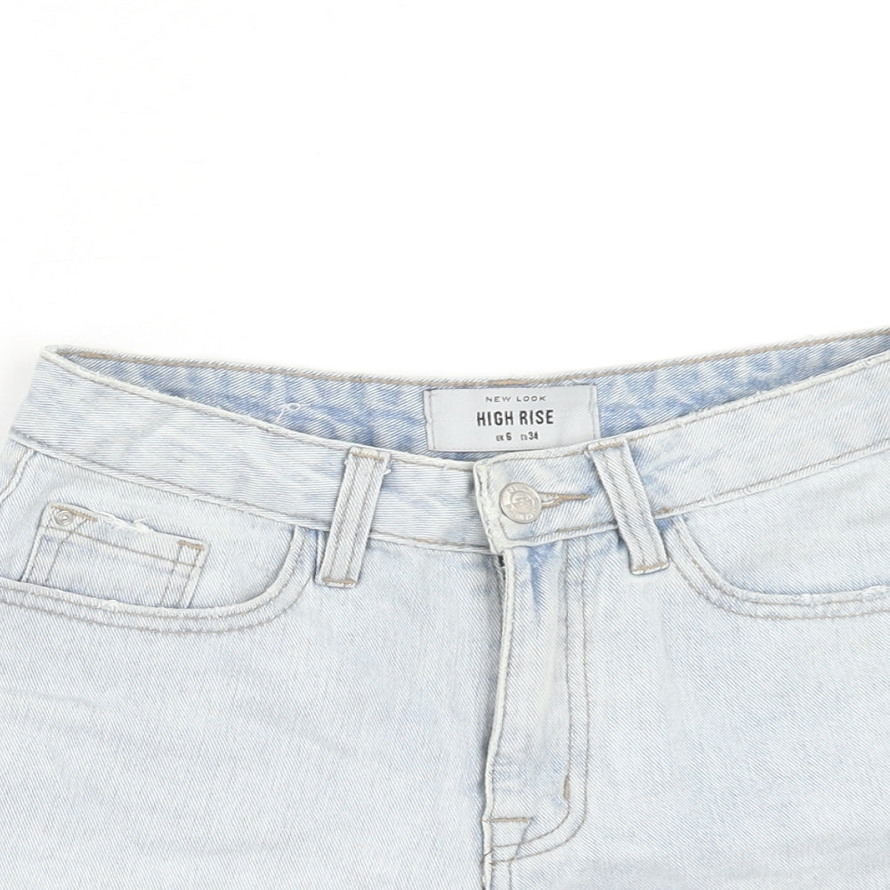 New Look Womens Blue Cotton Mom Shorts Size 6 Regular Zip