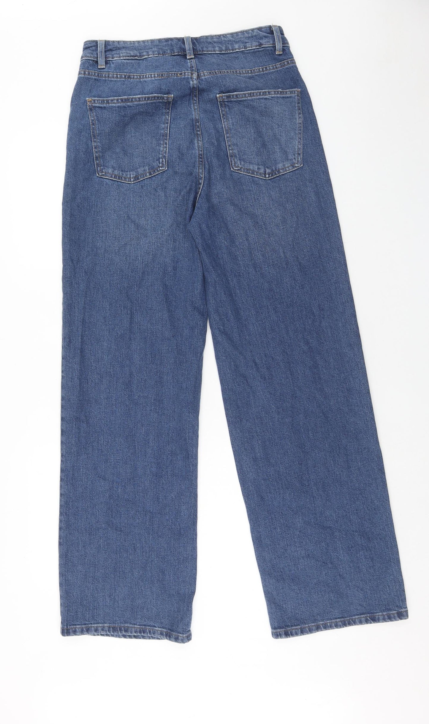 Marks and Spencer Womens Blue Cotton Wide-Leg Jeans Size 12 Regular Zip