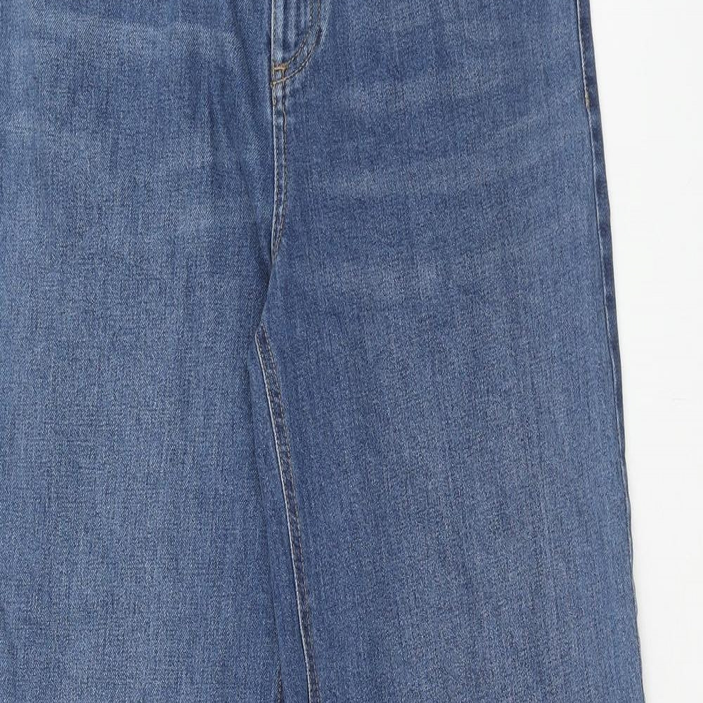 Marks and Spencer Womens Blue Cotton Wide-Leg Jeans Size 12 Regular Zip