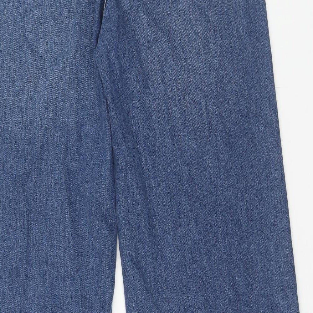 Marks and Spencer Womens Blue Cotton Wide-Leg Jeans Size 12 Regular Zip