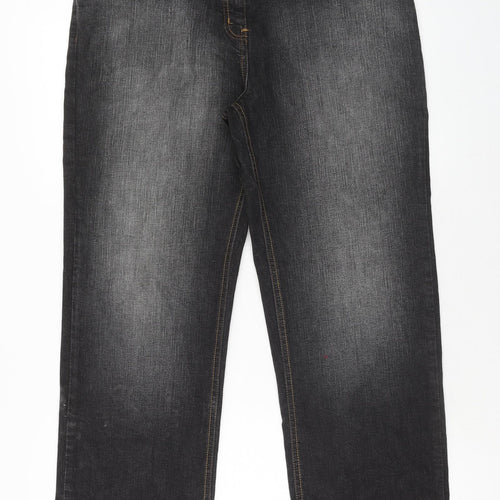 Papaya Womens Black Cotton Straight Jeans Size 14 Regular Zip