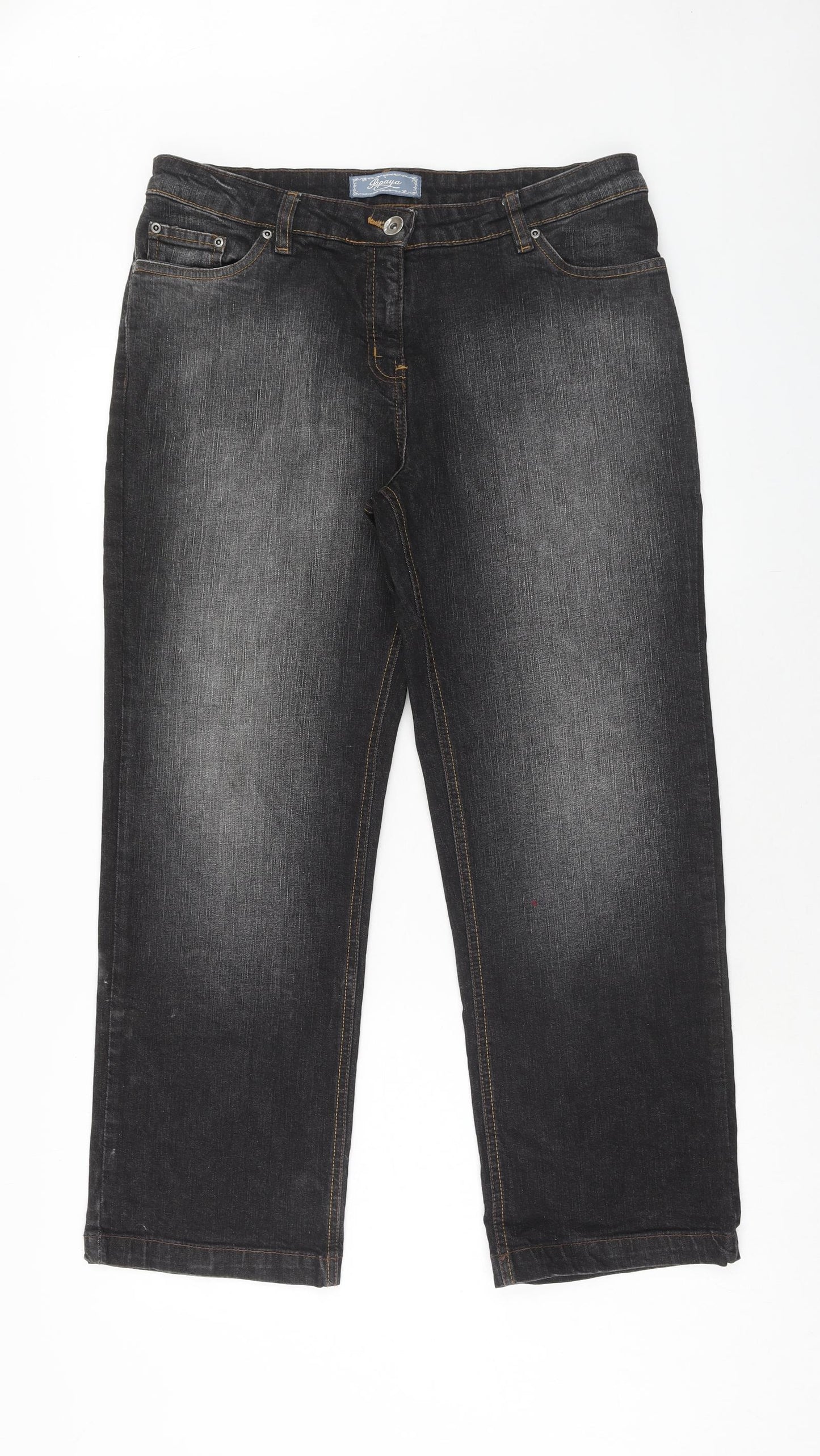 Papaya Womens Black Cotton Straight Jeans Size 14 Regular Zip