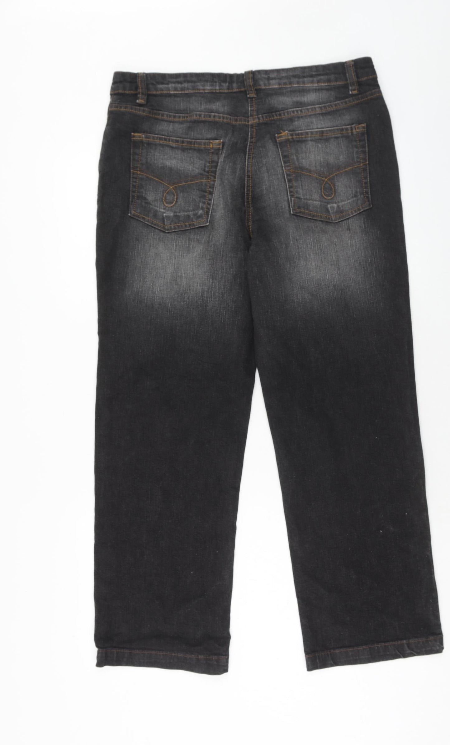 Papaya Womens Black Cotton Straight Jeans Size 14 Regular Zip
