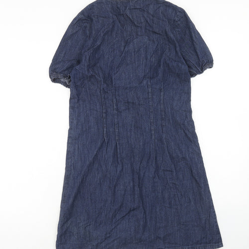 Warehouse Womens Blue Cotton A-Line Size 10 V-Neck Button