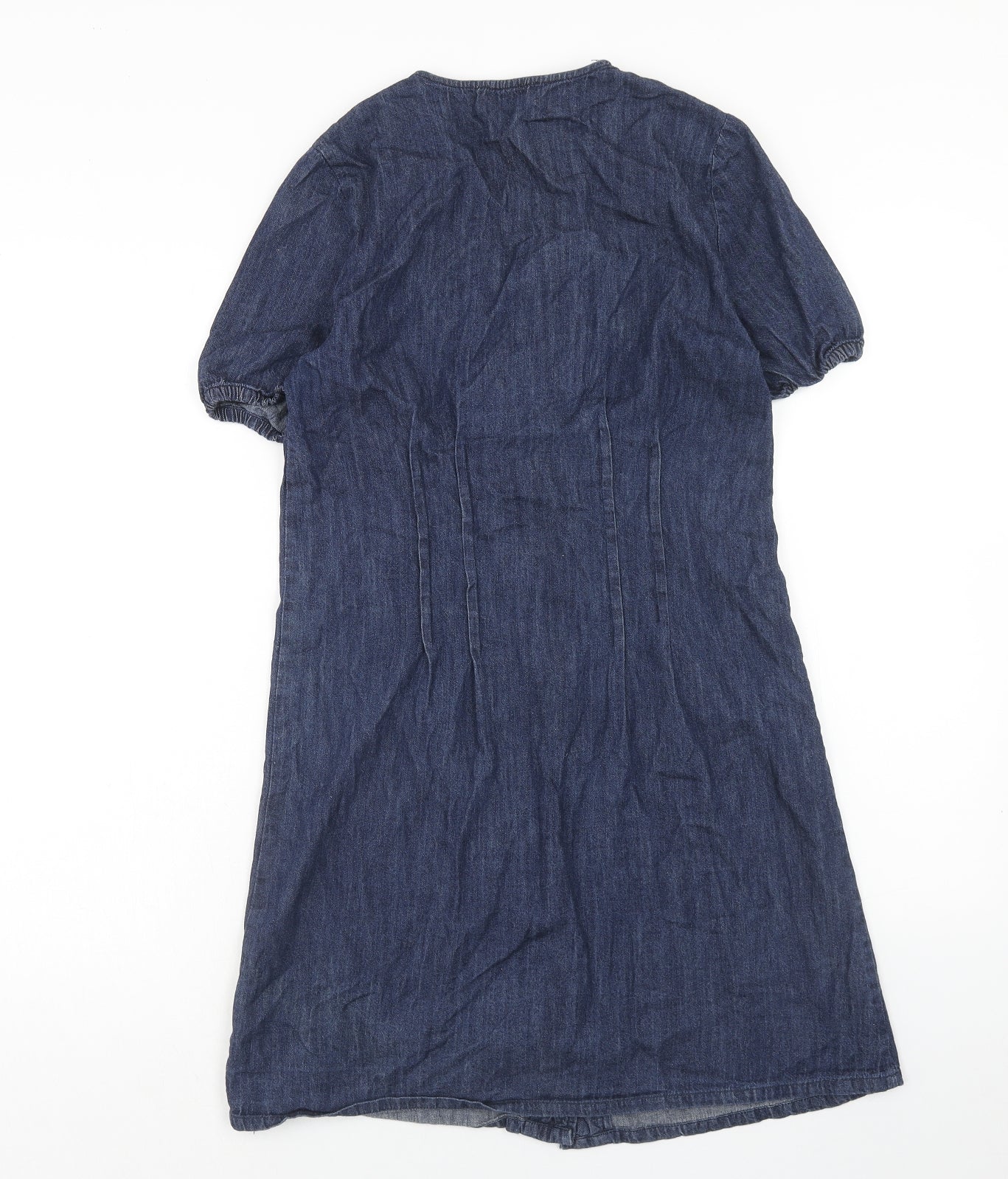 Warehouse Womens Blue Cotton A-Line Size 10 V-Neck Button
