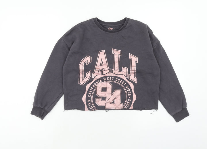 F&F Girls Grey Cotton Pullover Sweatshirt Size 7-8 Years Pullover