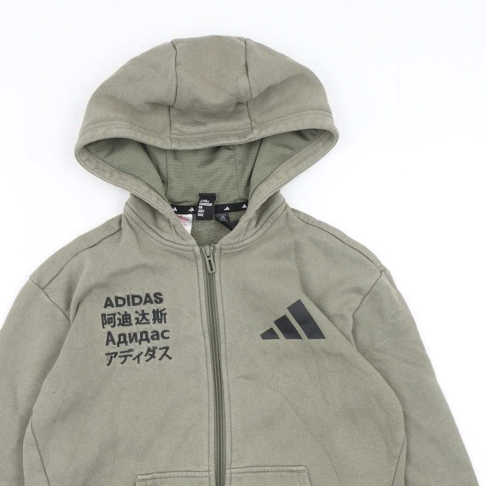adidas Boys Green Cotton Full Zip Hoodie Size 11-12 Years Zip
