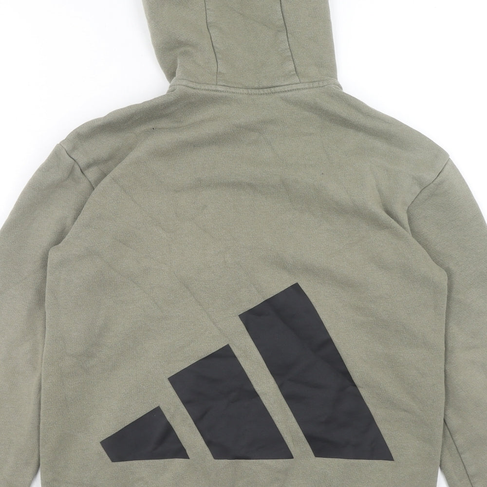 adidas Boys Green Cotton Full Zip Hoodie Size 11-12 Years Zip