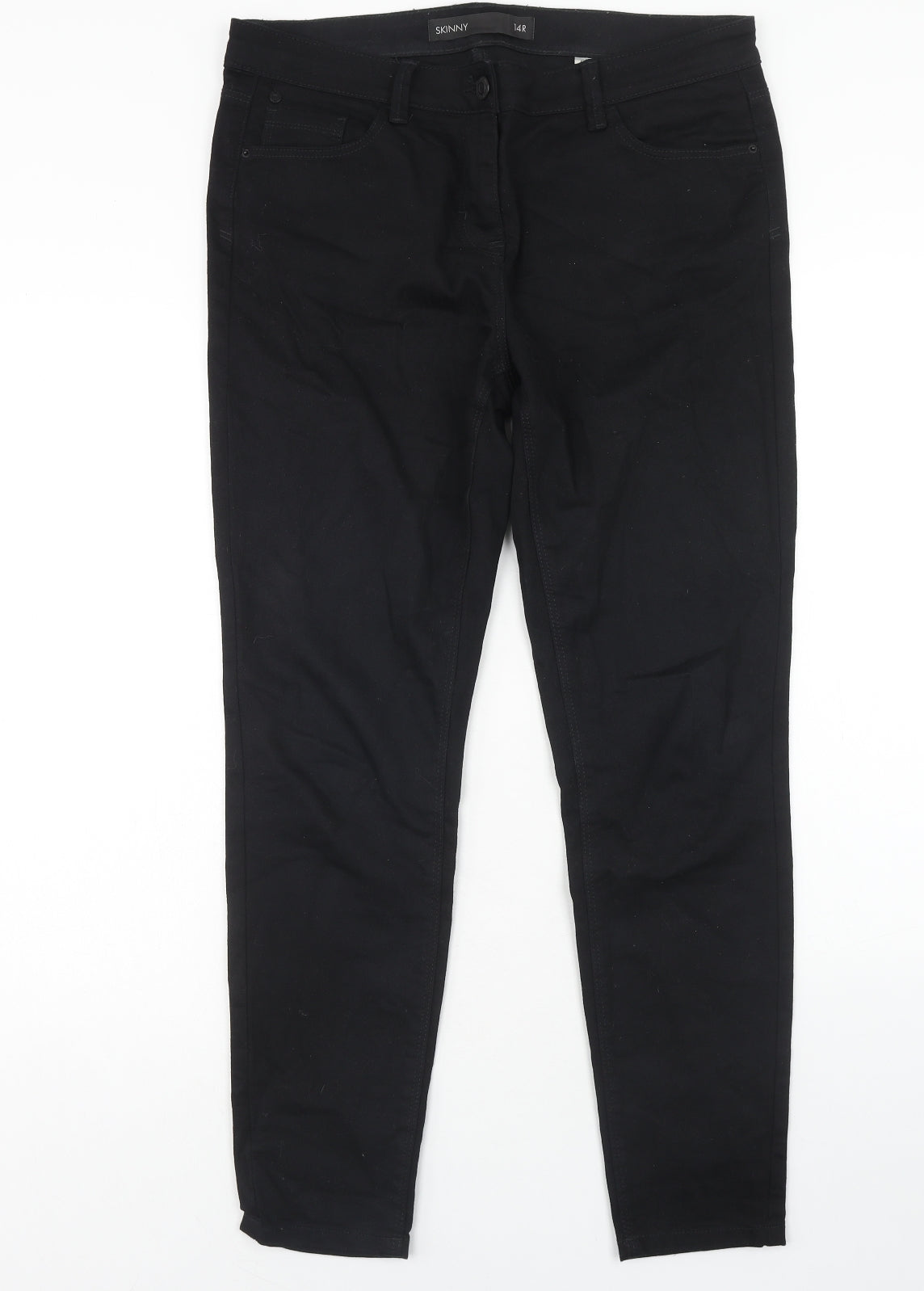 NEXT Womens Black Cotton Skinny Jeans Size 14 Regular Zip