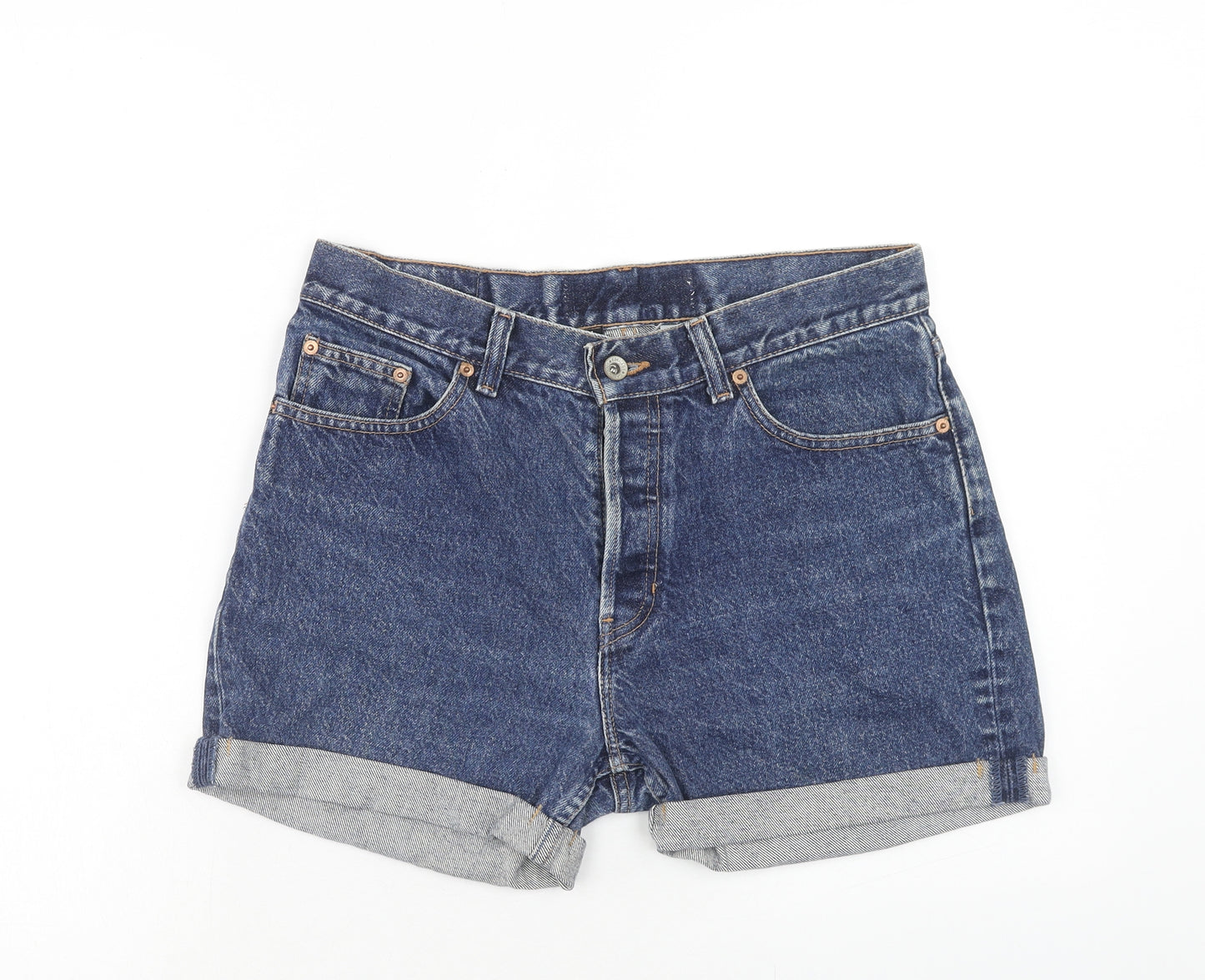 Gap Womens Blue Herringbone Cotton Hot Pants Shorts Size L Regular Zip