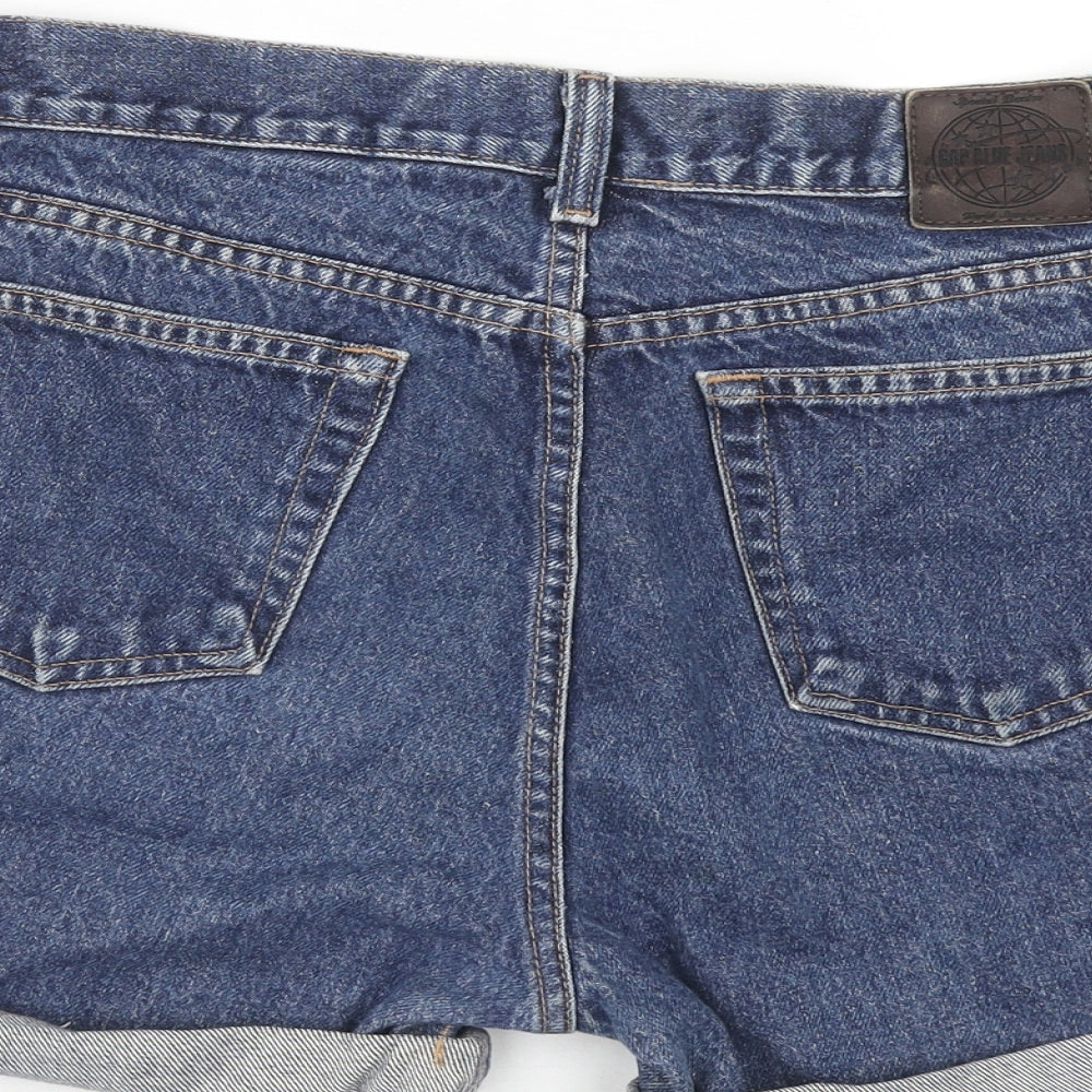 Gap Womens Blue Herringbone Cotton Hot Pants Shorts Size L Regular Zip
