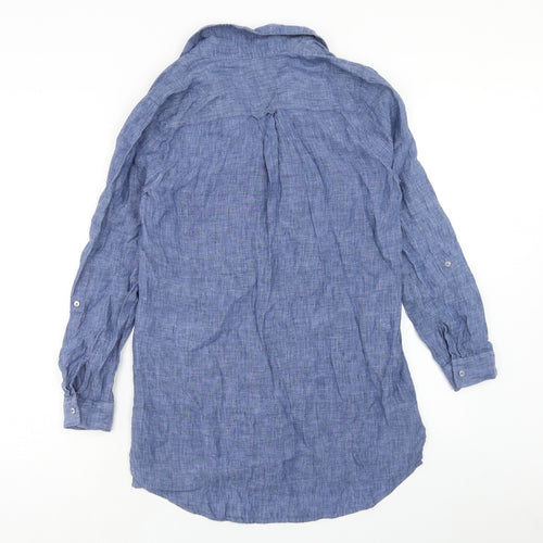 Paul Costelloe Womens Blue Linen A-Line Size 10 V-Neck Pullover