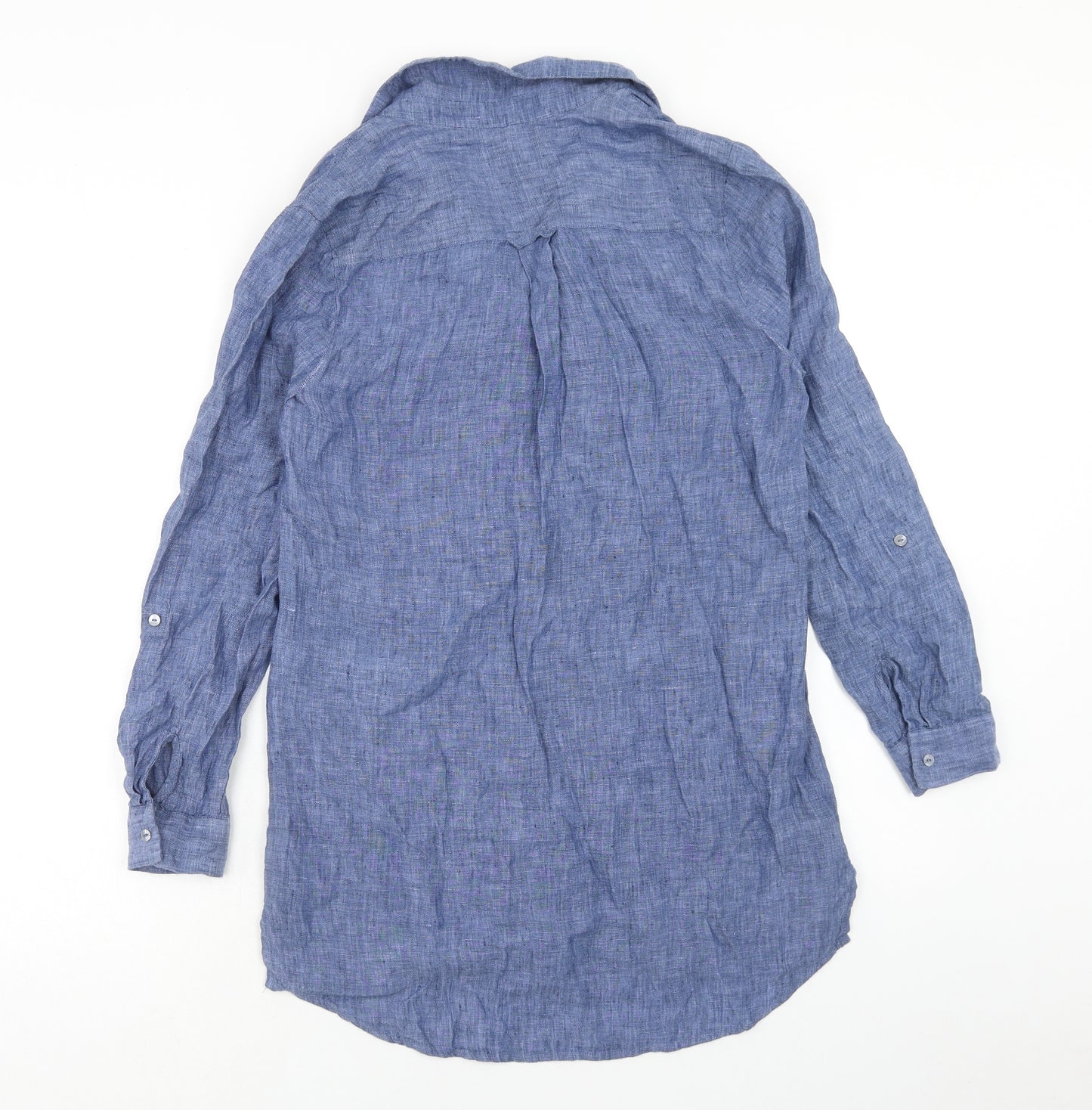 Paul Costelloe Womens Blue Linen A-Line Size 10 V-Neck Pullover