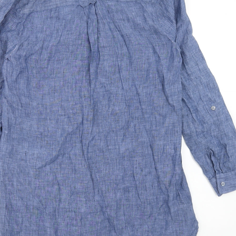 Paul Costelloe Womens Blue Linen A-Line Size 10 V-Neck Pullover