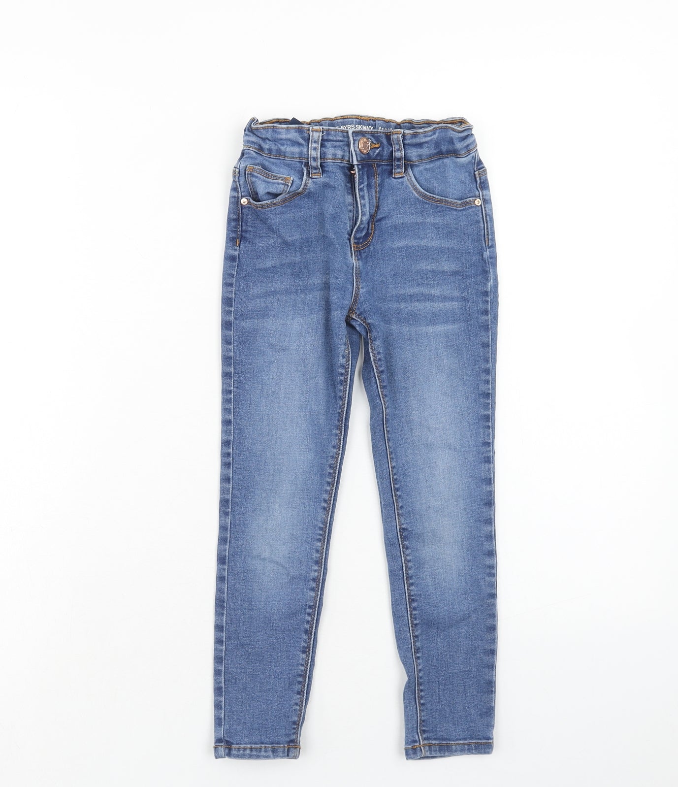 Denim & Co. Boys Blue Cotton Skinny Jeans Size 5-6 Years Regular Zip