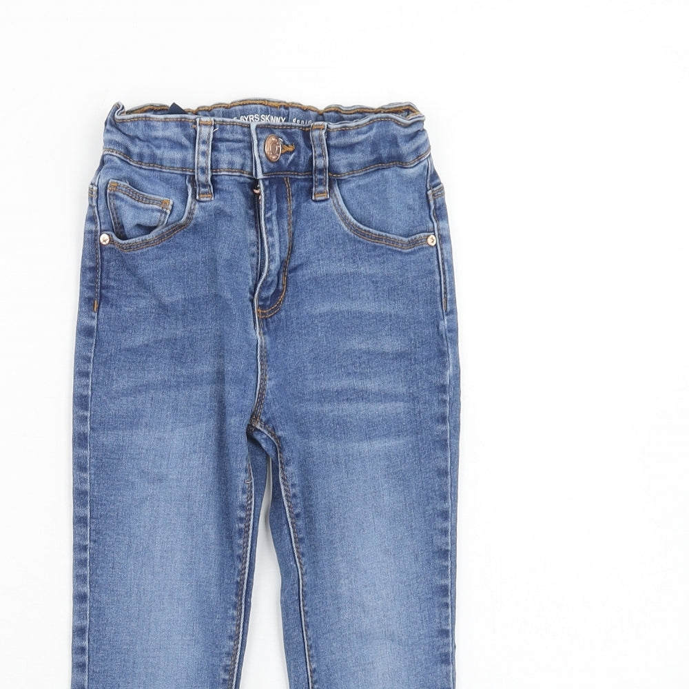 Denim & Co. Boys Blue Cotton Skinny Jeans Size 5-6 Years Regular Zip