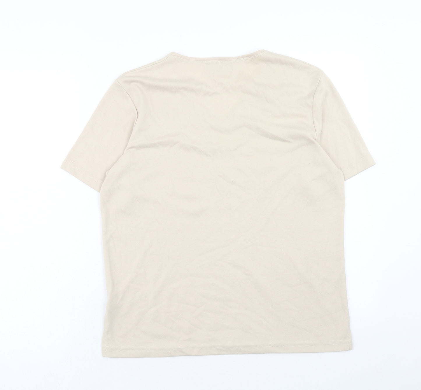 cha cha Womens Beige Polyester Basic T-Shirt Size 16 V-Neck