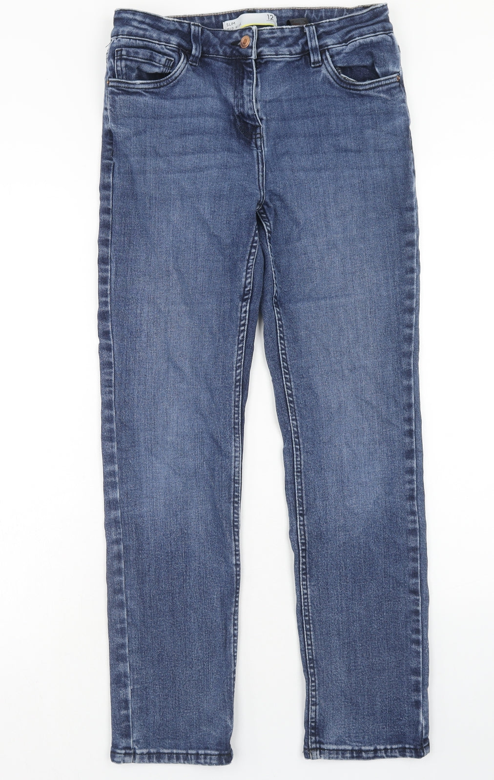 NEXT Womens Blue Cotton Straight Jeans Size 12 Slim Zip