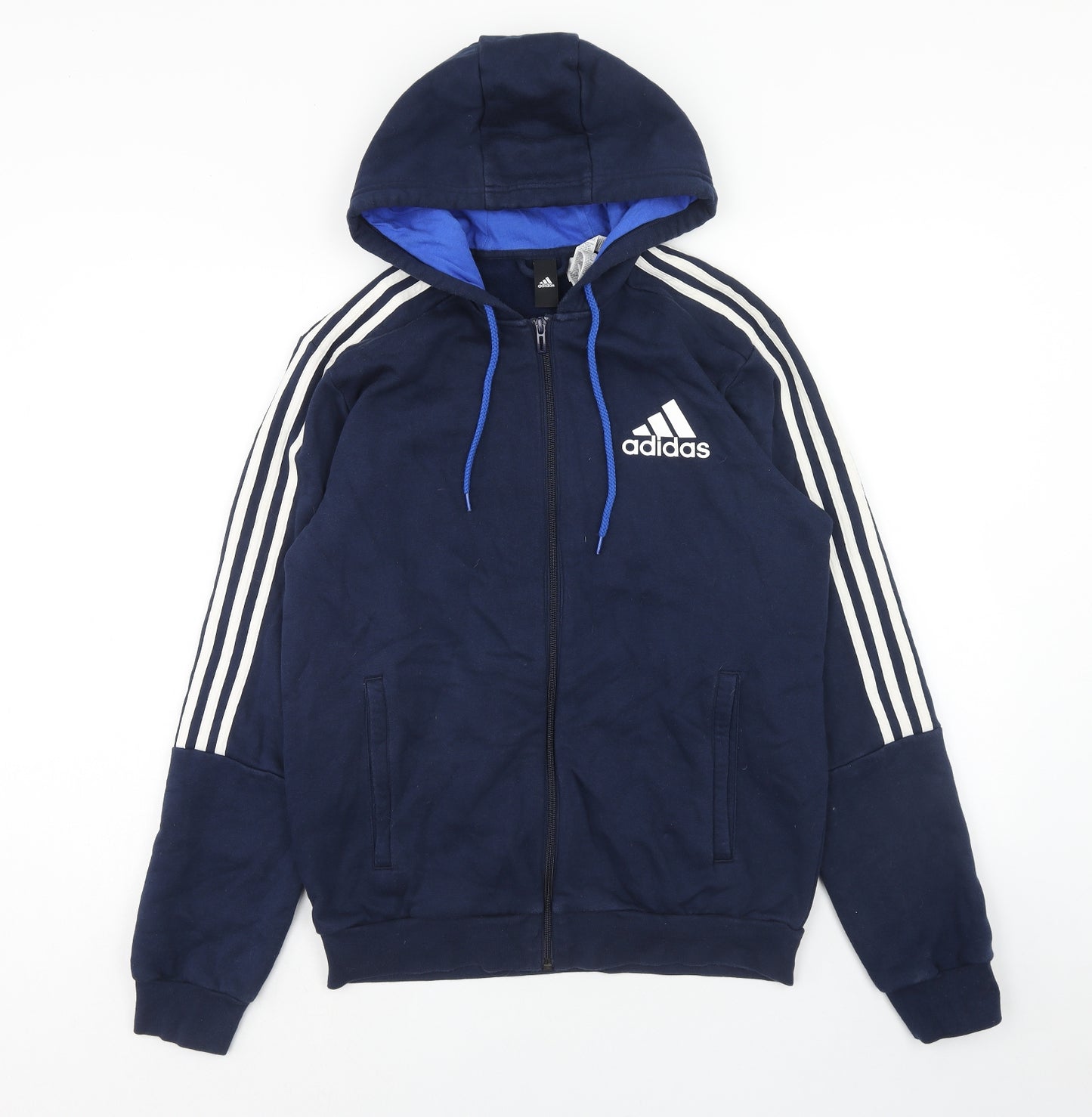 adidas Mens Blue Cotton Full Zip Hoodie Size M