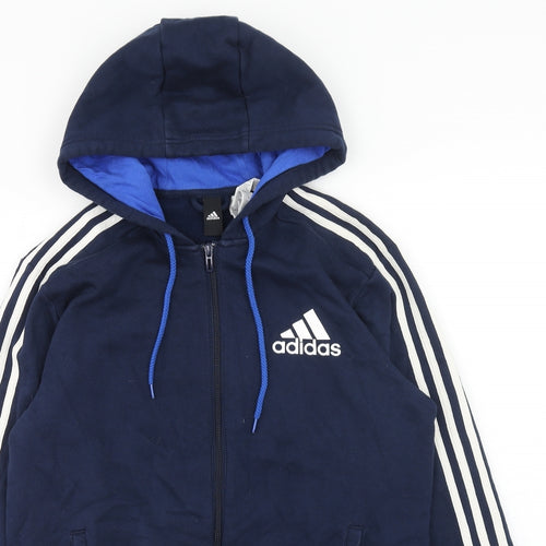 adidas Mens Blue Cotton Full Zip Hoodie Size M
