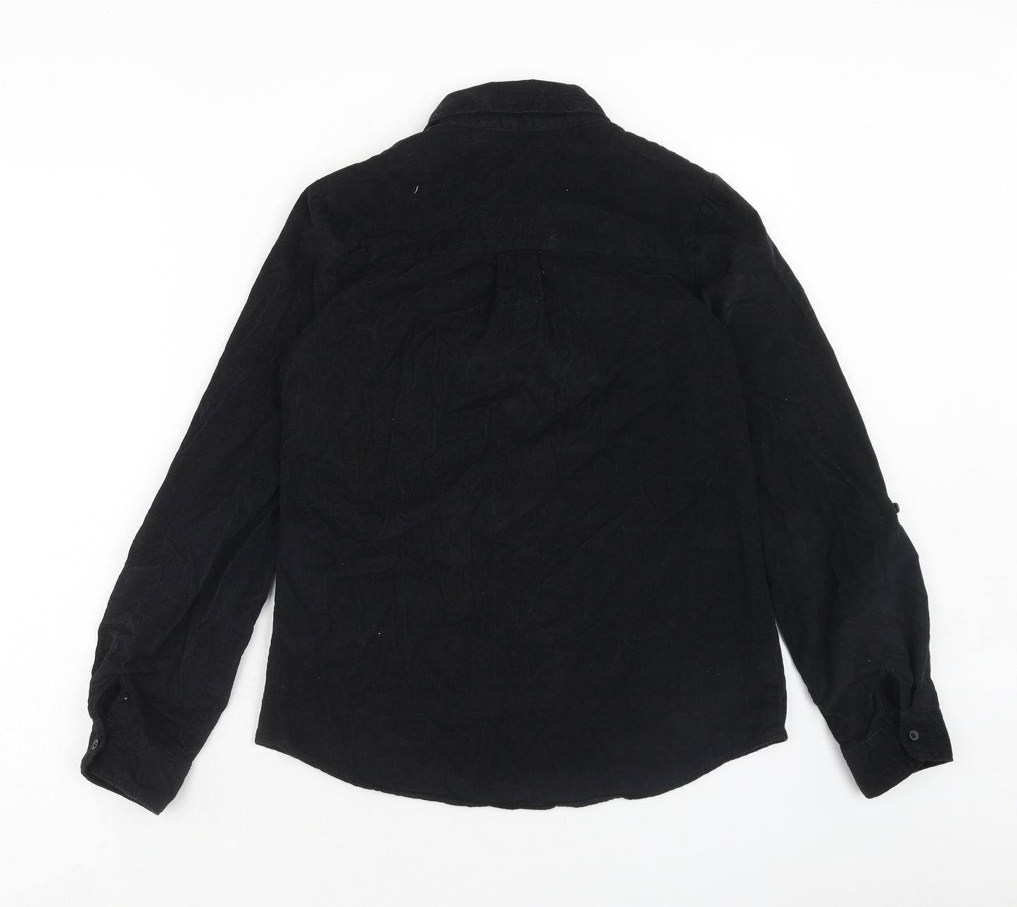 TU Womens Black Cotton Basic Button-Up Size 8 V-Neck