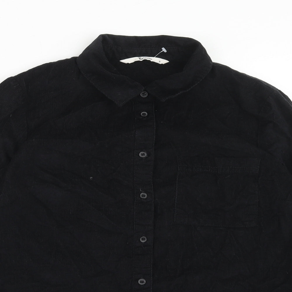 TU Womens Black Cotton Basic Button-Up Size 8 V-Neck