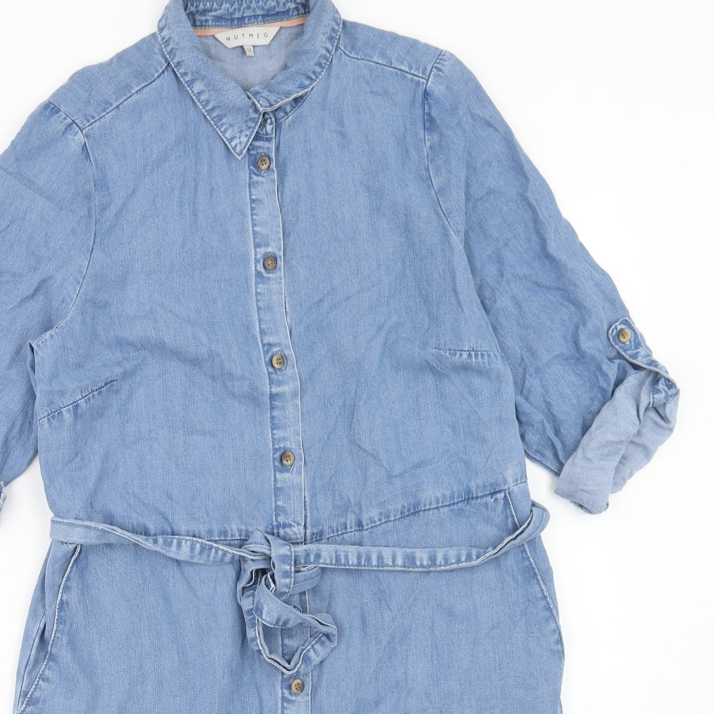 Nutmeg Womens Blue Lyocell Shirt Dress Size 12 Collared Button