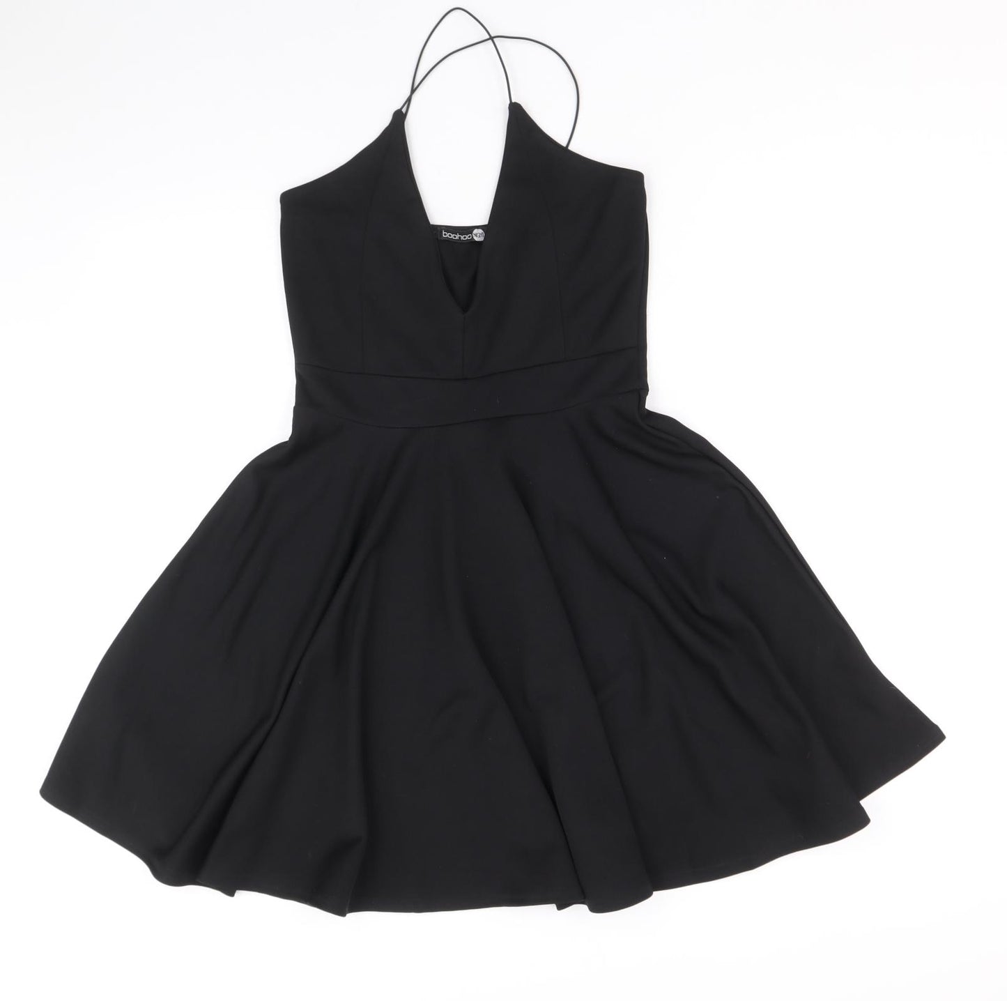 Boohoo Womens Black Polyester Fit & Flare Size 10 V-Neck Pullover