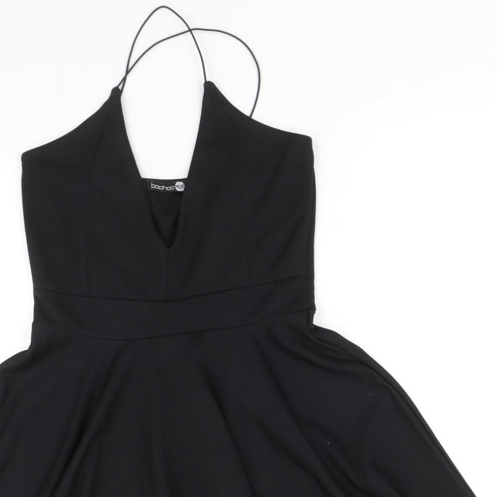 Boohoo Womens Black Polyester Fit & Flare Size 10 V-Neck Pullover