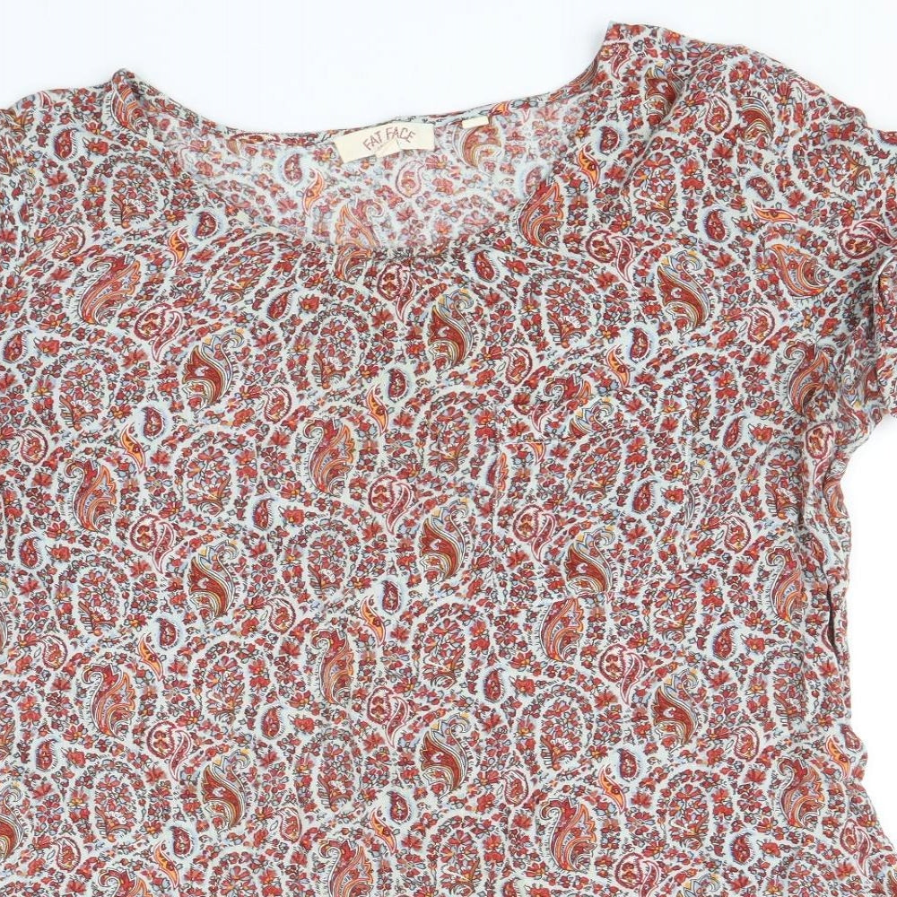 Fat Face Womens Multicoloured Geometric Viscose Basic Blouse Size 12 Round Neck