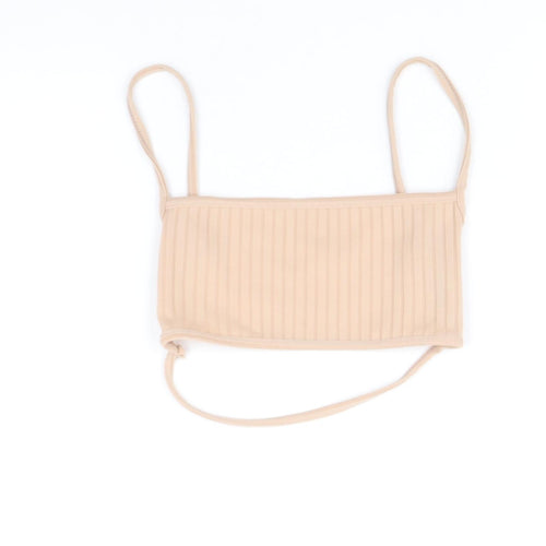 PRETTYLITTLETHING Womens Beige Polyester Cropped Tank Size 4 Square Neck