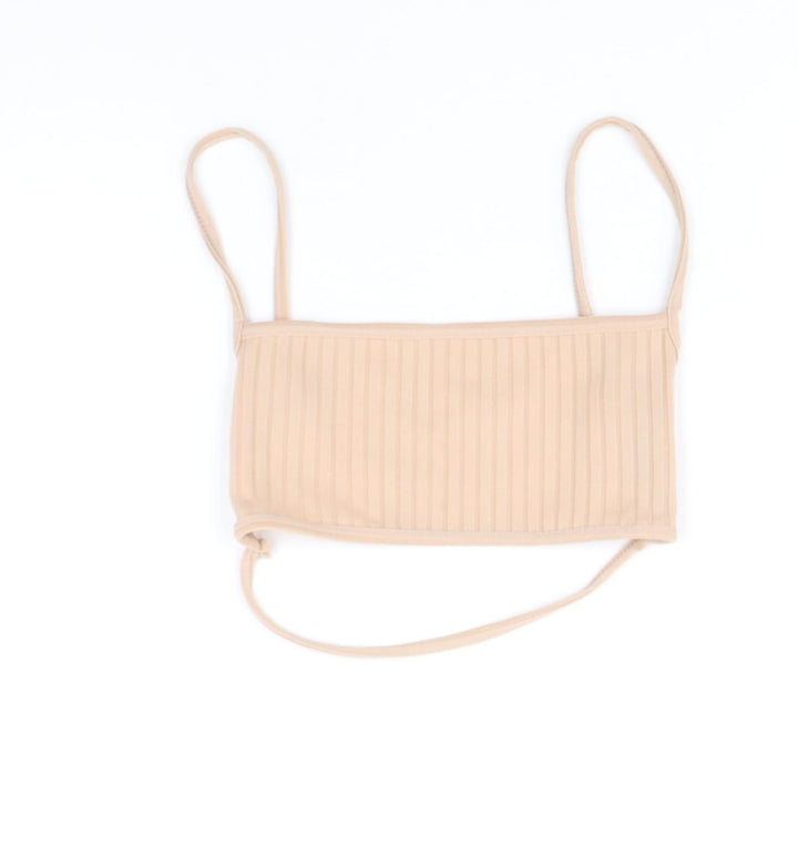 PRETTYLITTLETHING Womens Beige Polyester Cropped Tank Size 4 Square Neck