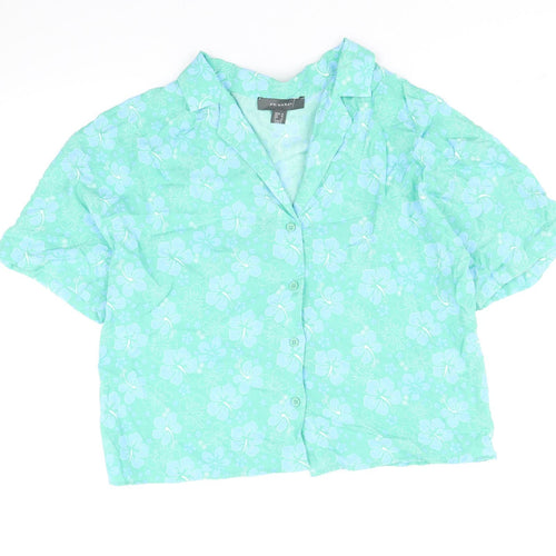 Primark Womens Blue Geometric Viscose Basic Button-Up Size 10 V-Neck