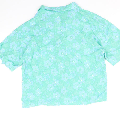 Primark Womens Blue Geometric Viscose Basic Button-Up Size 10 V-Neck