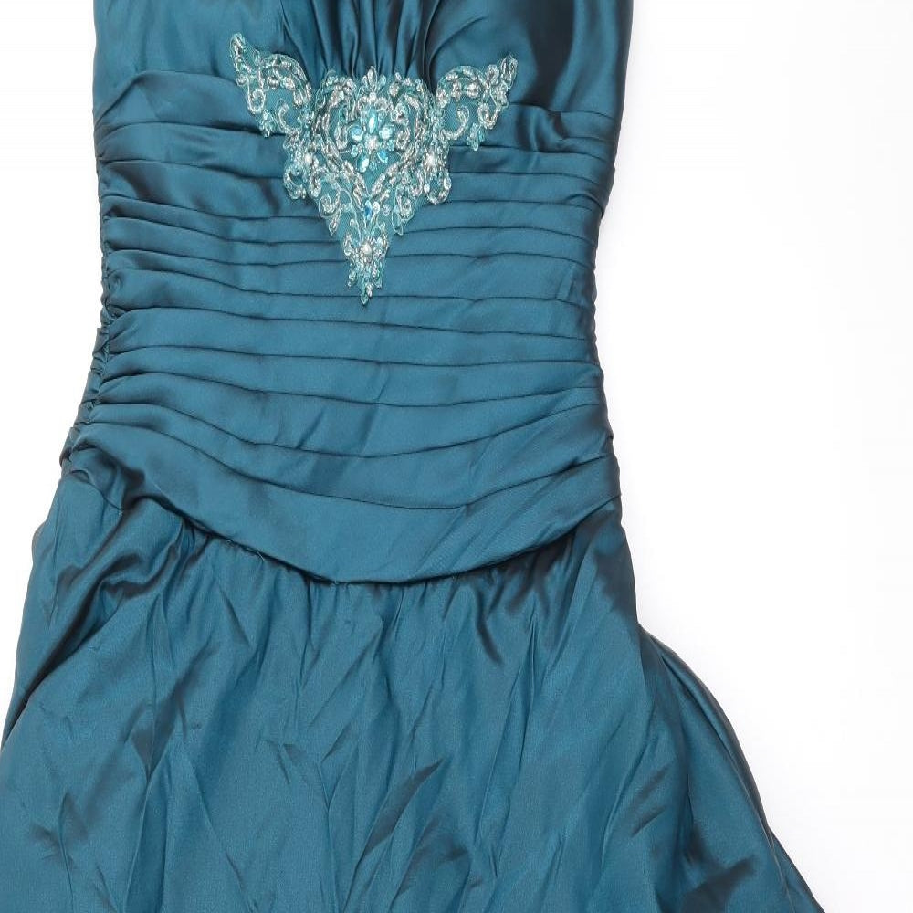 Joyce Womens Blue Polyester Ball Gown Size 10 Square Neck Zip