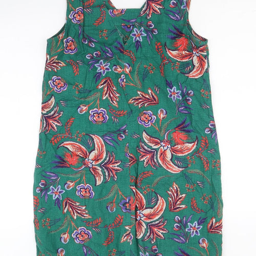 NEXT Womens Green Floral Linen A-Line Size 8 V-Neck Pullover