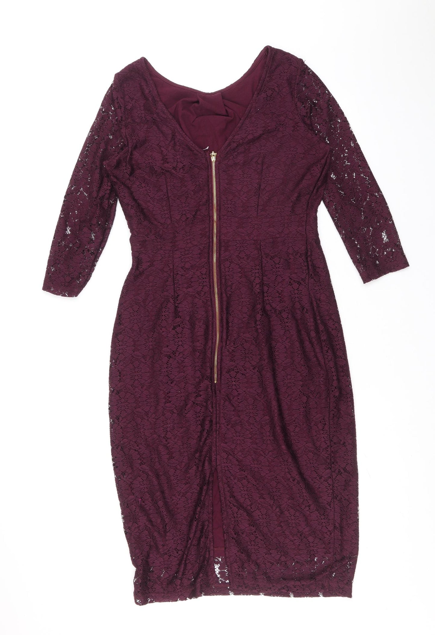 Dorothy Perkins Womens Purple Polyester A-Line Size 14 Round Neck Zip