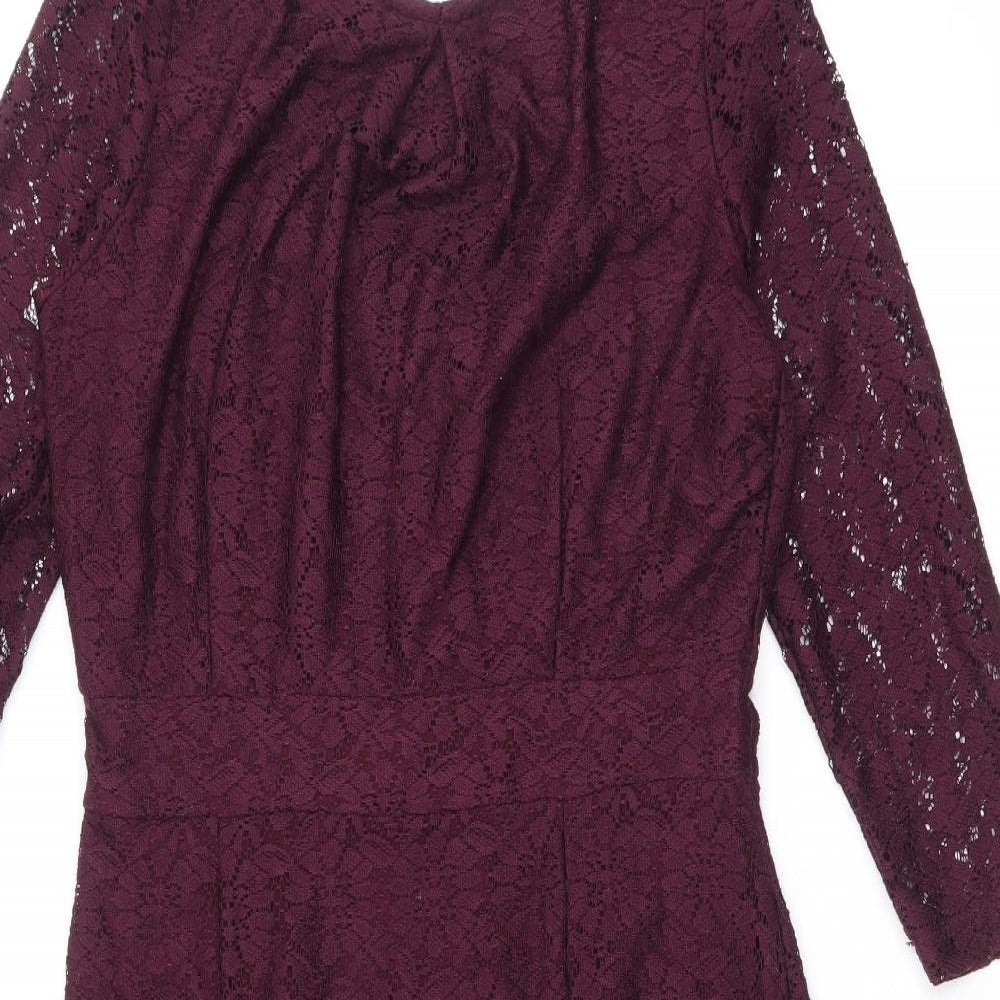 Dorothy Perkins Womens Purple Polyester A-Line Size 14 Round Neck Zip