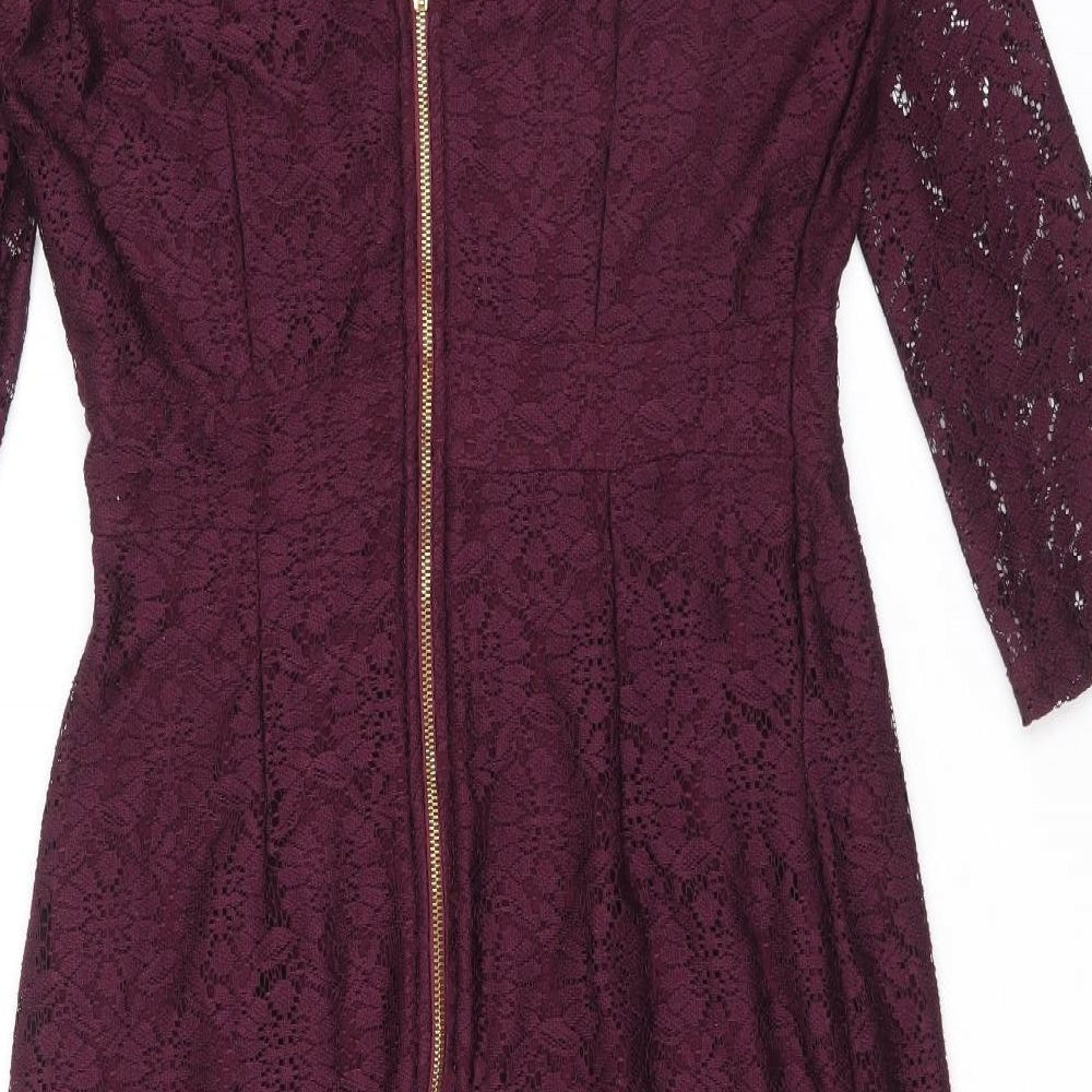 Dorothy Perkins Womens Purple Polyester A-Line Size 14 Round Neck Zip