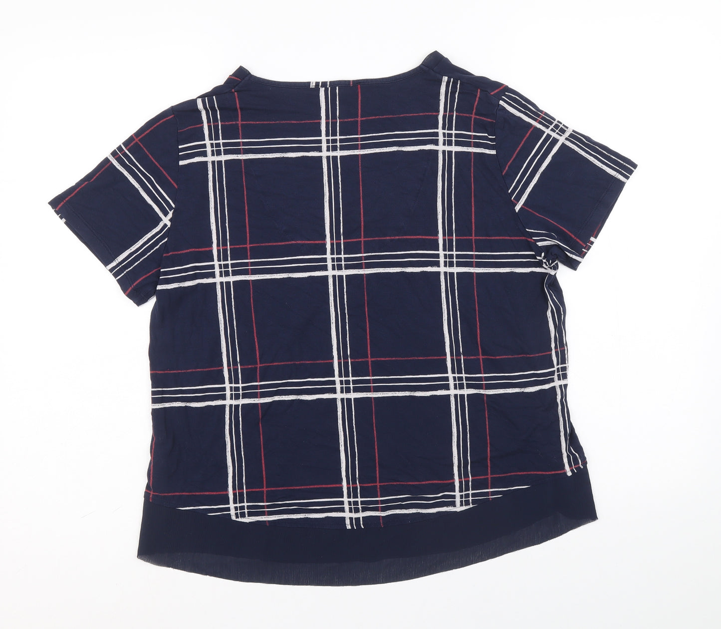 Marks and Spencer Womens Blue Check Viscose Basic Blouse Size 14 V-Neck