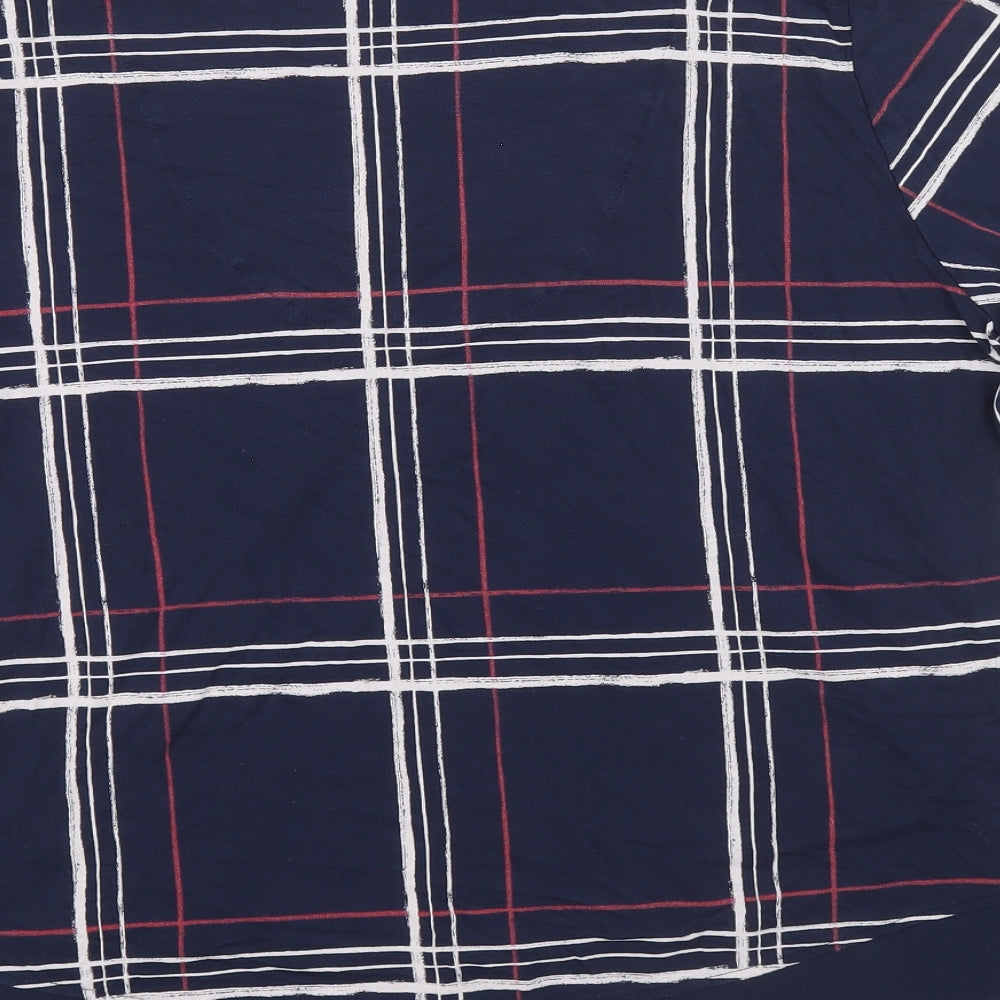 Marks and Spencer Womens Blue Check Viscose Basic Blouse Size 14 V-Neck