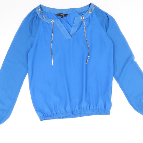 Debenhams Womens Blue Polyester Basic Blouse Size 8 V-Neck