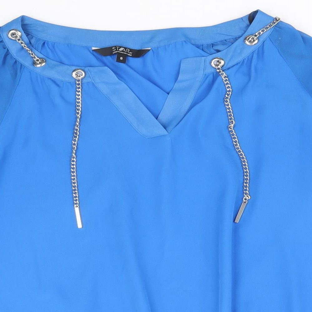 Debenhams Womens Blue Polyester Basic Blouse Size 8 V-Neck