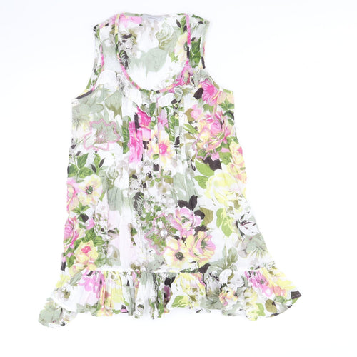 Red Herring Womens Multicoloured Floral 100% Cotton Basic Tank Size 10 Scoop Neck