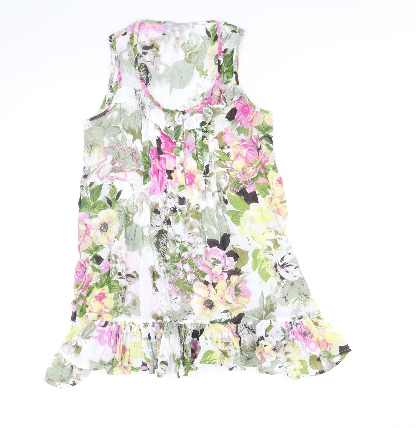 Red Herring Womens Multicoloured Floral 100% Cotton Basic Tank Size 10 Scoop Neck