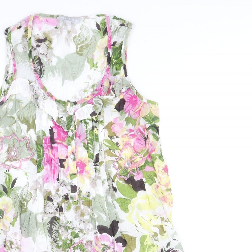 Red Herring Womens Multicoloured Floral 100% Cotton Basic Tank Size 10 Scoop Neck