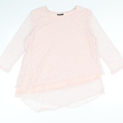 Roman Womens Pink Geometric Polyester Basic Blouse Size 12 Round Neck